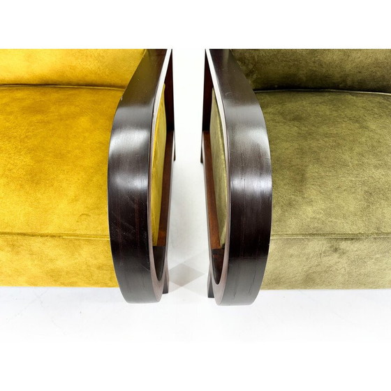 Image 1 of Pair of vintage Art Deco armchairs in beech wood, 1930
