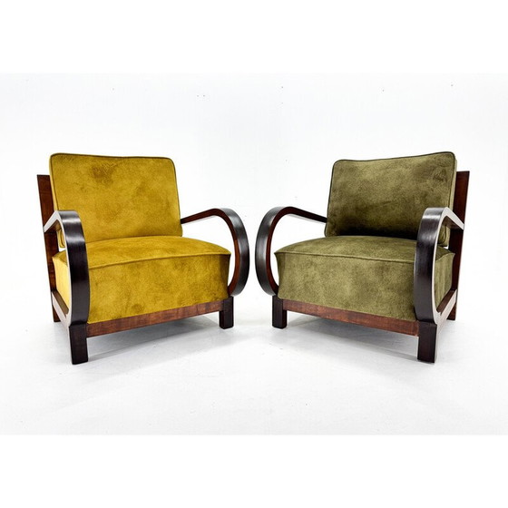 Image 1 of Pair of vintage Art Deco armchairs in beech wood, 1930