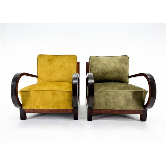 Image 1 of Pair of vintage Art Deco armchairs in beech wood, 1930