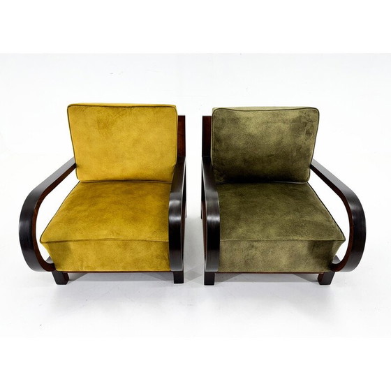 Image 1 of Pair of vintage Art Deco armchairs in beech wood, 1930