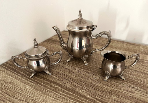 3 Piece Tea Set Selfish 1 Person in Silver Plated Metal or Antique Stainless Steel