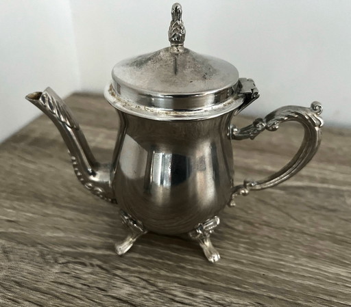 3 Piece Tea Set Selfish 1 Person in Silver Plated Metal or Antique Stainless Steel