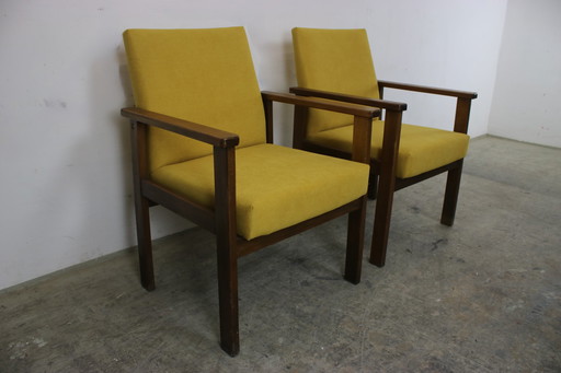 2x Poltrone Vintage in Faggio Arancione Anni '60 Poltrona Nuova Fodera