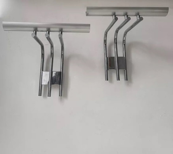 Image 1 of Lampada da parete vintage in vetro da studio, 2 pezzi, metallo cromato, Francia 1970