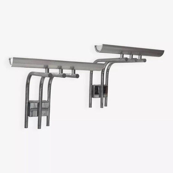 Image 1 of Lampada da parete vintage in vetro da studio, 2 pezzi, metallo cromato, Francia 1970