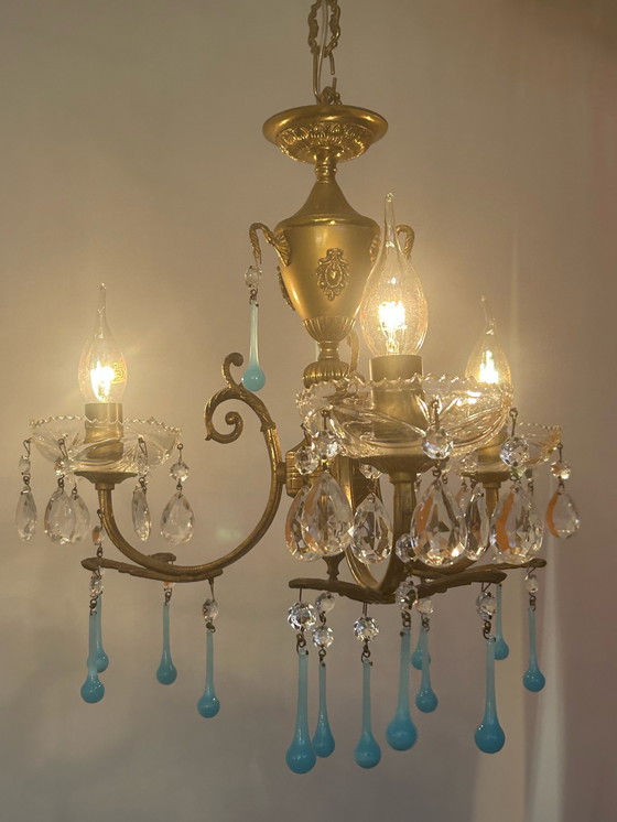 Image 1 of Set of 2 opaline azure blue teardrop chandeliers