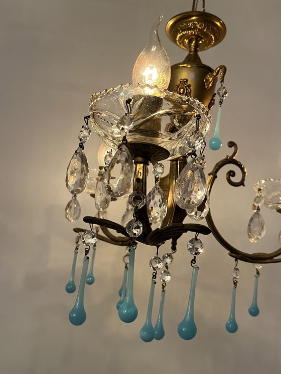 Image 1 of Set of 2 opaline azure blue teardrop chandeliers