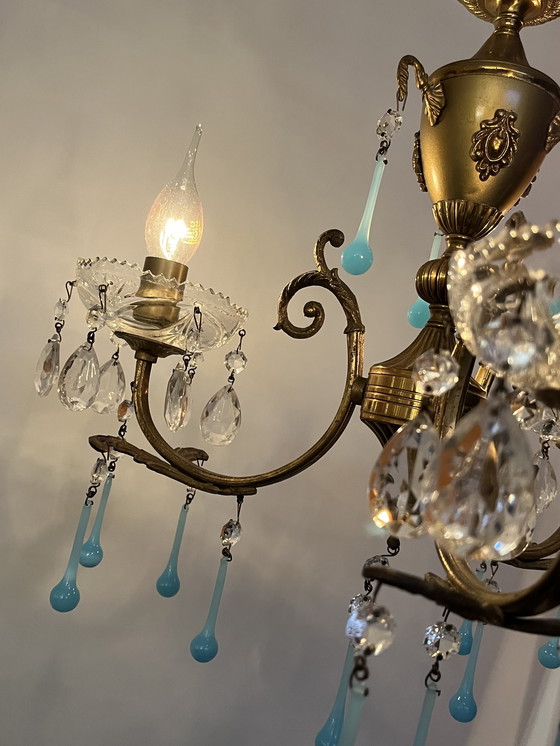 Image 1 of Set of 2 opaline azure blue teardrop chandeliers