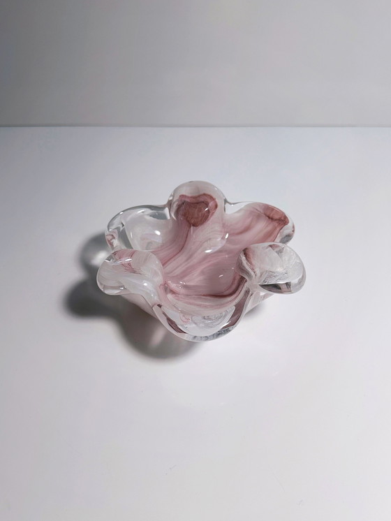 Image 1 of Vintage Cloud Glass Ashtray / Vide Poche 80s White Amethyst Opalina Bowl