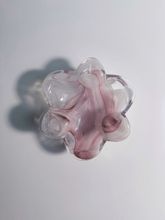 Image 1 of Vintage Cloud Glass Ashtray / Vide Poche 80s White Amethyst Opalina Bowl