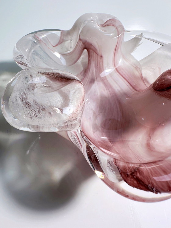 Image 1 of Vintage Cloud Glass Ashtray / Vide Poche 80s White Amethyst Opalina Bowl