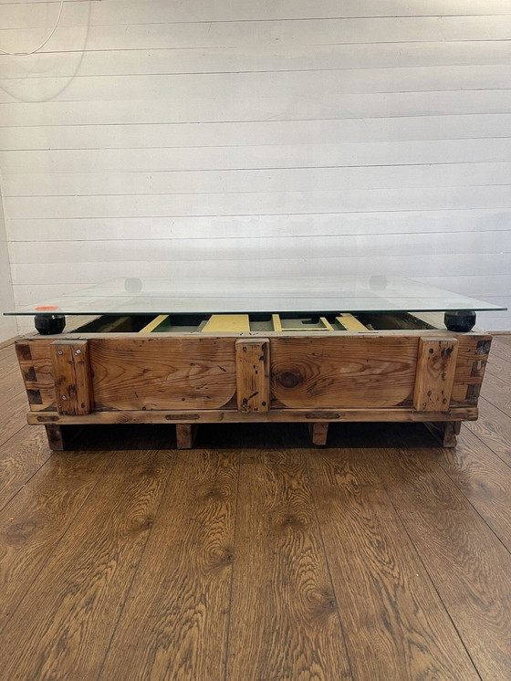 Image 1 of Unique industrial table made of wood negative mold of locomotive engine