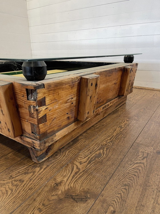 Image 1 of Unique industrial table made of wood negative mold of locomotive engine