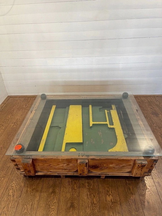 Image 1 of Unique industrial table made of wood negative mold of locomotive engine