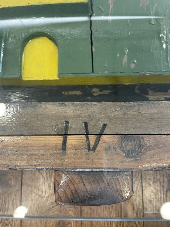 Image 1 of Unique industrial table made of wood negative mold of locomotive engine