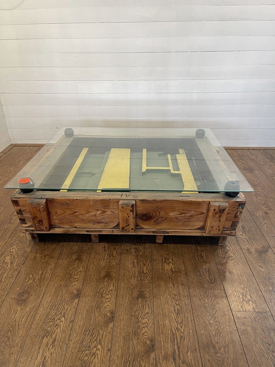 Image 1 of Unique industrial table made of wood negative mold of locomotive engine