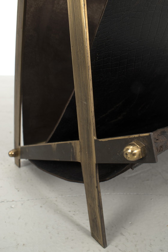 Image 1 of Magazine holder matt brass and leather