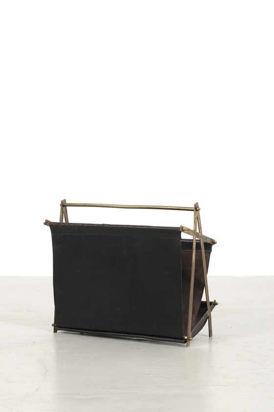 Image 1 of Magazine holder matt brass and leather