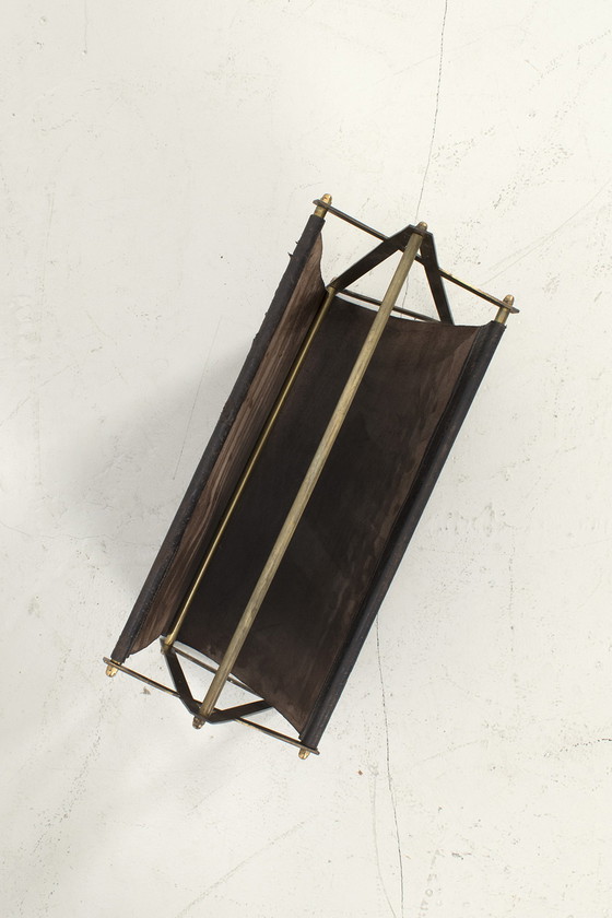 Image 1 of Magazine holder matt brass and leather