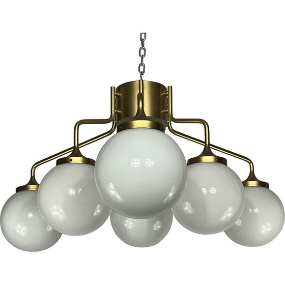 Image 1 of Mid-century brass and milk glass pendant lamp by Reggiani, Italy 1970s