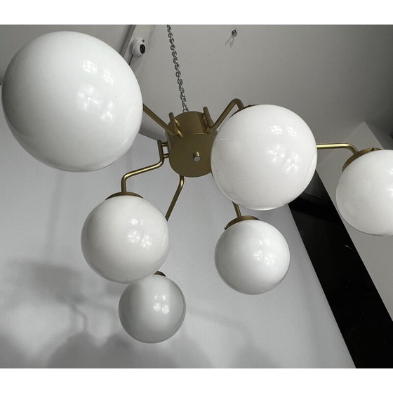 Image 1 of Mid-century brass and milk glass pendant lamp by Reggiani, Italy 1970s