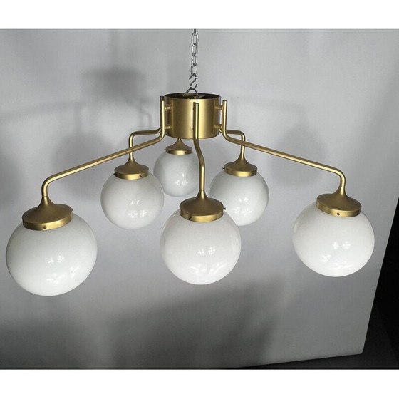 Image 1 of Mid-century brass and milk glass pendant lamp by Reggiani, Italy 1970s