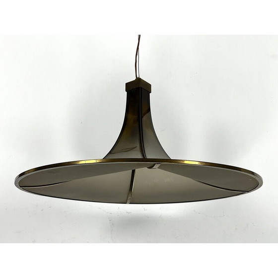 Image 1 of Lampadario vintage Pagoda in ottone e vetro curvato, 1960