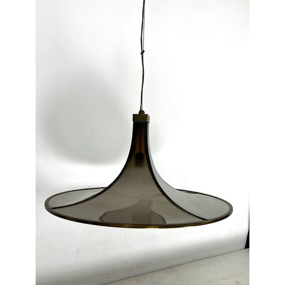 Image 1 of Lampadario vintage Pagoda in ottone e vetro curvato, 1960