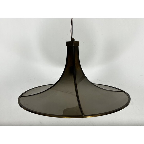 Image 1 of Lampadario vintage Pagoda in ottone e vetro curvato, 1960
