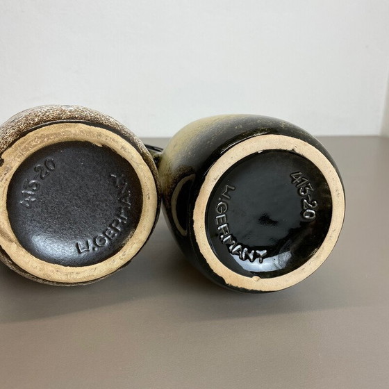 Image 1 of Set of 3 vintage pottery fat lava "413-20" vases by Scheurich, Germany 1970s