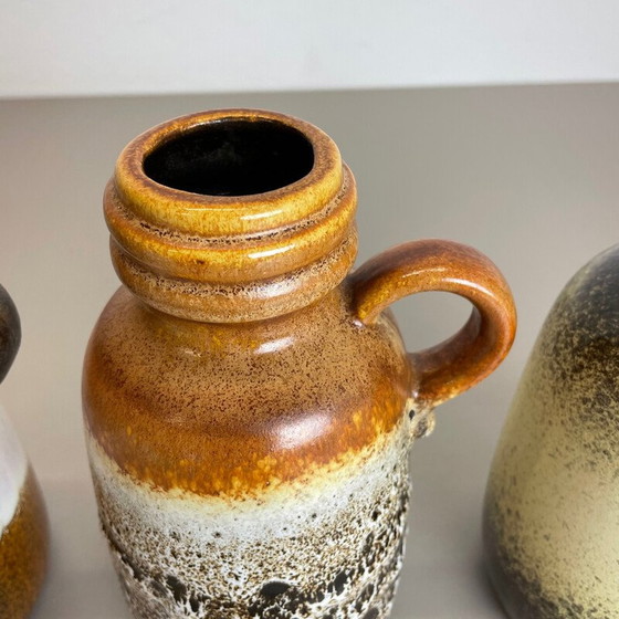 Image 1 of Set of 3 vintage pottery fat lava "413-20" vases by Scheurich, Germany 1970s