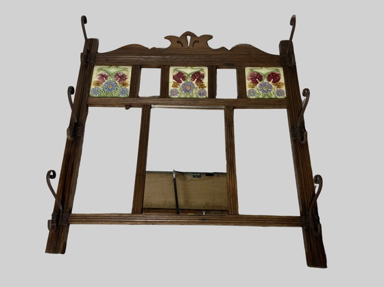 Image 1 of Art Nouveau Coat Rack With Tiles