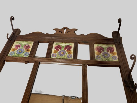 Image 1 of Art Nouveau Coat Rack With Tiles