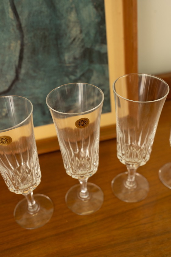 Image 1 of Set Of 4 Vintage Crystal Champagne Flutes