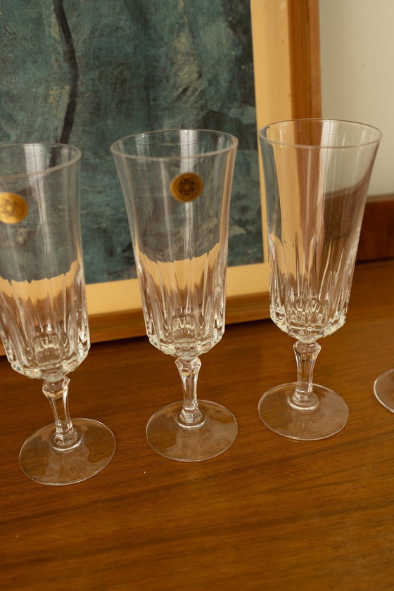 Image 1 of Set Of 4 Vintage Crystal Champagne Flutes
