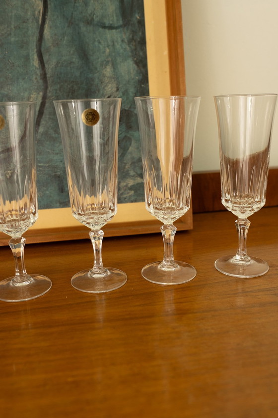 Image 1 of Set Of 4 Vintage Crystal Champagne Flutes