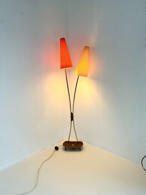 Brass & Wood Floor Lamp '60