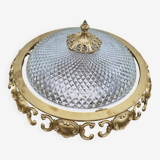  Bronze And Glass Ceiling Light Louis Xvi Style