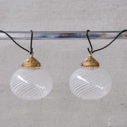Vintage glass and brass pendant lamps, Italy 1960