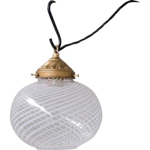 Vintage glass and brass pendant lamps, Italy 1960