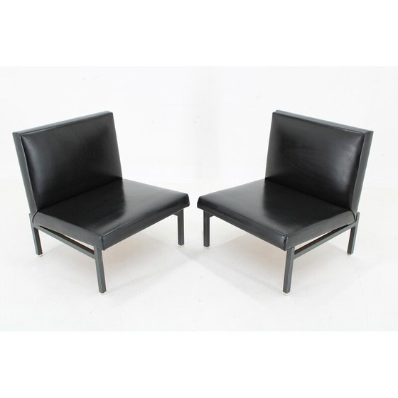 Image 1 of Pair of vintage armchairs in imitation leather and lacquered iron, Czechoslovakia 1970