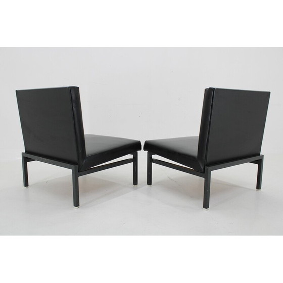 Image 1 of Pair of vintage armchairs in imitation leather and lacquered iron, Czechoslovakia 1970