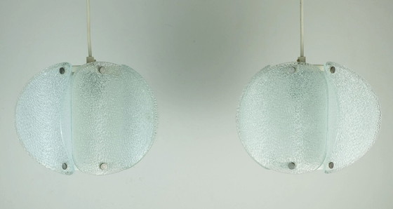 Image 1 of mid century modern 2-light ice glass PENDANT LAMP 1960s 70s