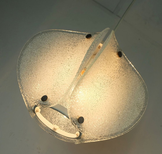 Image 1 of mid century modern 2-light ice glass PENDANT LAMP 1960s 70s