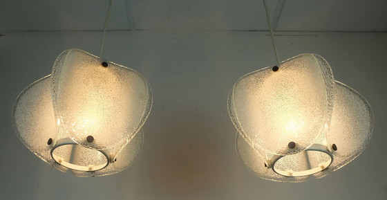 Image 1 of mid century modern 2-light ice glass PENDANT LAMP 1960s 70s