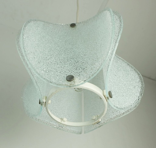 LAMPE PENDANTE en verre à glace à 2 lumières, moderne du milieu du siècle dernier 1960 70s