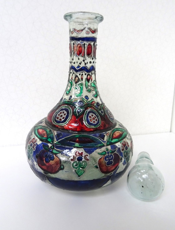 Image 1 of Decanter - Vetro - Fatto a mano - Dipinto