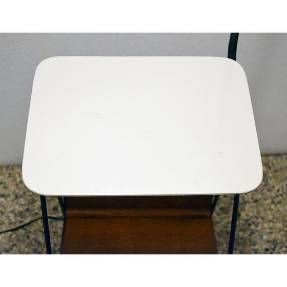 Image 1 of Vintage white wood and metal floor lamp with coffee table and magazine rack, 1950