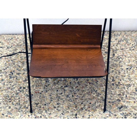 Image 1 of Vintage white wood and metal floor lamp with coffee table and magazine rack, 1950