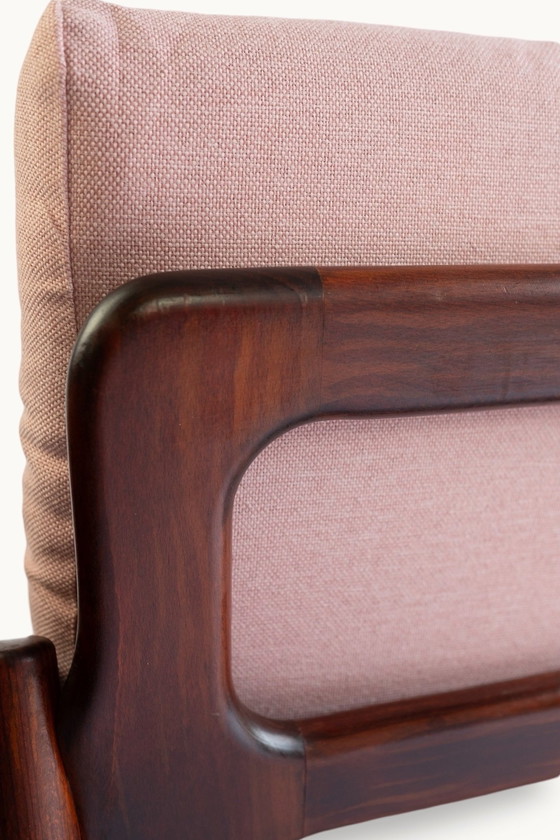 Image 1 of 2 poltrone vintage in teak stile Mid-Century Modern con rivestimento rosa